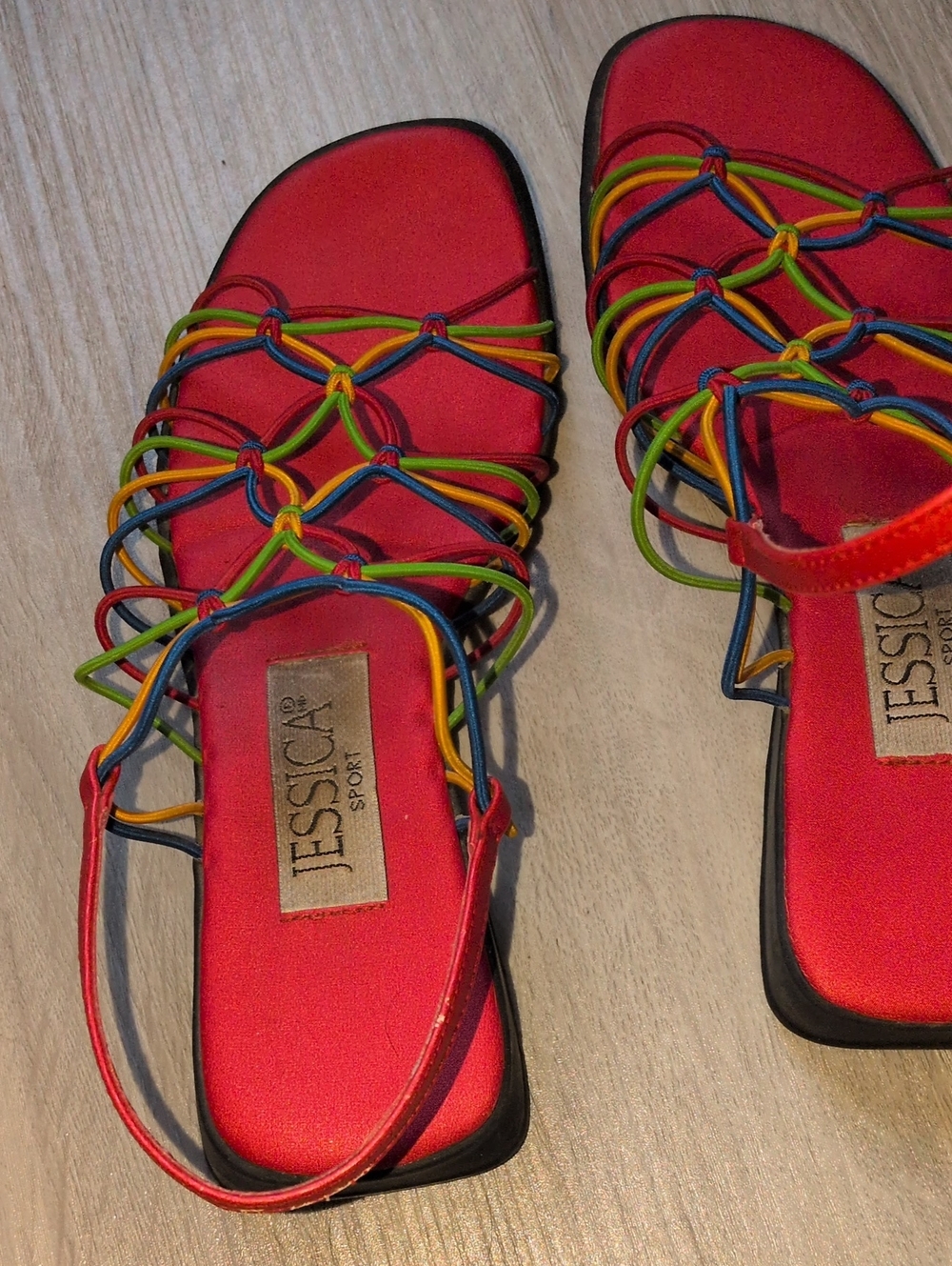 Jessica Red Sandals with Multicolor Braided Straps
